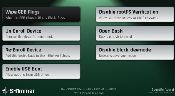 Sh1mmer Menu Example